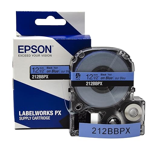 Epson LABELWORKS 212BBPX Genuine PET (Polyester) Tape Cartridge - Black on Blue Label Maker Tape - 1/2" (12MM) Wide, 30'