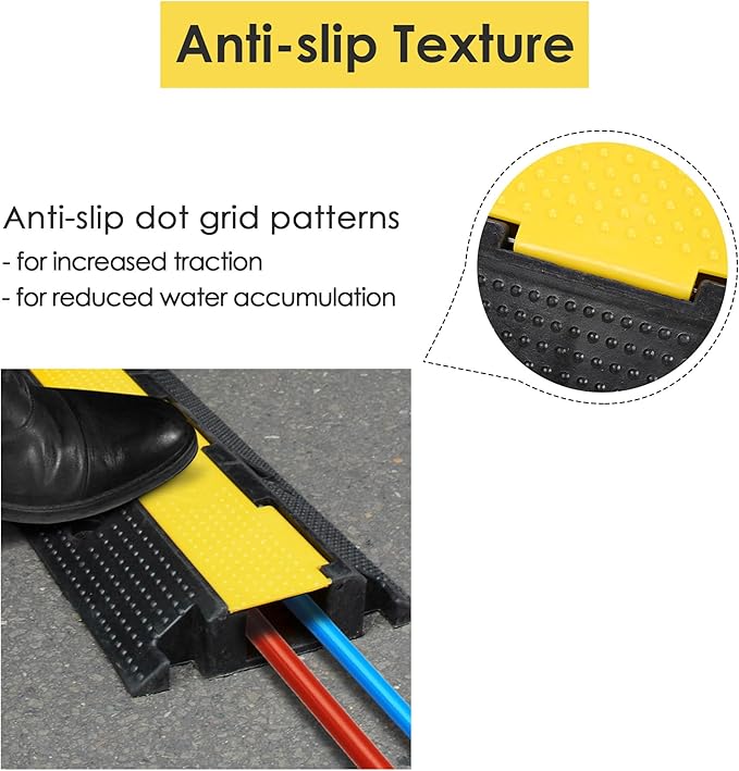 Yescom Cable Ramp Protector 1 Channel Garden Hose Protecitive 22000 Lbs Load Capacity Heavy Duty Speed Bump for Road Driveway Walkway