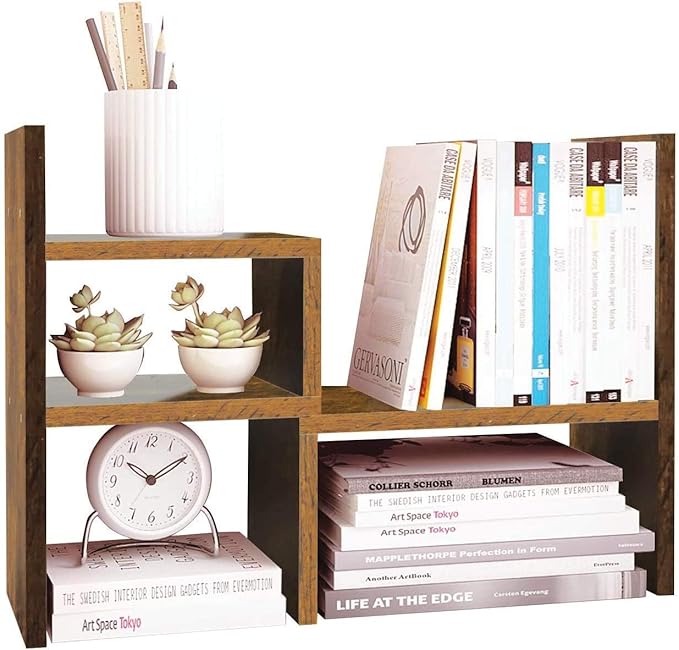 Jerry & Maggie - Desktop Organizer Office Storage Rack Adjustable Wood Display Shelf, Birthday Gifts Toy Home Decor Free Style Rotation Display True Natural Stand Shelf (Natural Wood Tone)