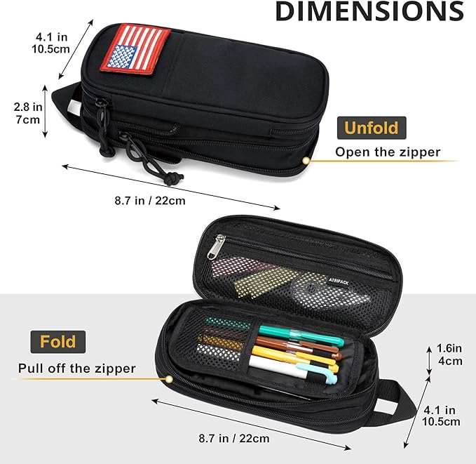 ATRIPACK Pencil Case Big Capacity High Large Storage Tactical Small Tool Pouch Bag Marker Pen Case Stationery Bag Travel Holder School College Office Organizer for Kids Men Women Adult Teens (Black)