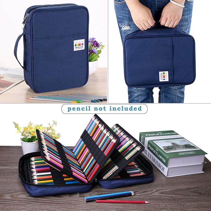 220 Slot Colored Pencil Case Pen Bag with Zipper for Artist Storage Organizer for Watercolor Pencil Gel Pen Marker Highlighter Large Capacity Handy Pencil Holder (Blue)