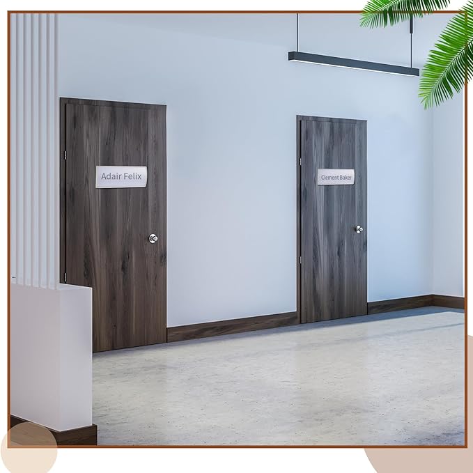 Therwen 6 Pcs Aluminum Office Name Plate Holder for Door Wall Mount 8'' x 3'' Business Sign Holder Office Door Sign Sturdy Curved with Plastic Film and Adhesive Tape (Silver)