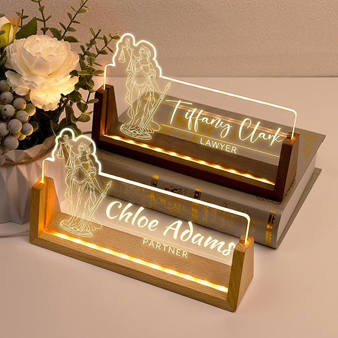 Desk Name Plate Personalized, Custom Office Light Up Name Plate for Lawyer, Desk Decorations for Women Men Office, Employee Appreciation Gifts for Lawyer Coworkers