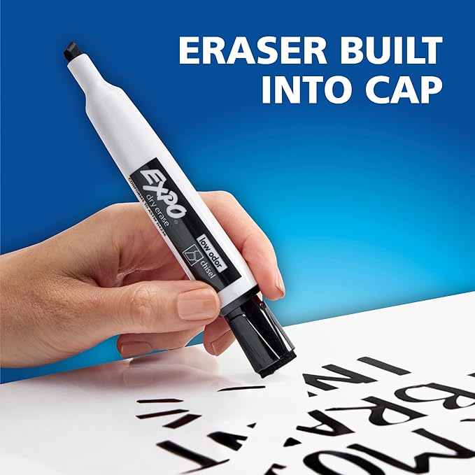 Expo Magnetic Dry Erase Markers with Eraser Fine Tip Black 4 Count