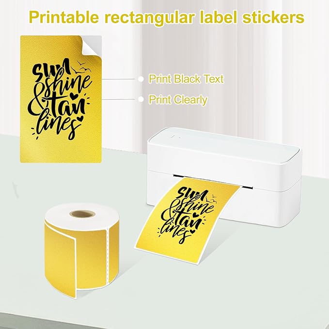YOULAISHI 3 X 5 Inch Printable Waterproof Rectangle Color Coding Labels, 300 Per Roll Adhesive Color Coding Stickers for Bar-Codes, Address, Small Business Labeling, Gold