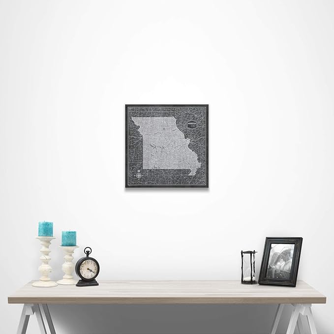 Conquest Maps Push Pin Missouri Map Board - With Push Pins to Mark Missouri Travel - Handmade in Ohio, USA - Design: Modern Slate