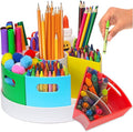 PUZZLE EZ Art Organizer for Kids Crayons Organizing and Storage - Lazy Susan School Art Supplies Caddy for Classroom | Rotating Kids Desk Organizer | Stationary Holder for Teachers & Students