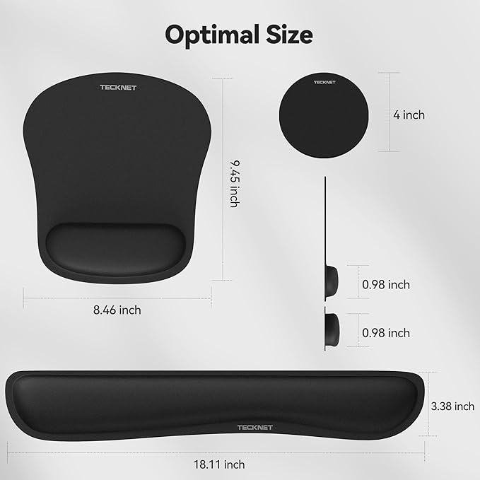 TECKNET 3-in-1 Mouse Pad with Wrist Rest & Keyboard Pad Set - Memory Foam Keyboard and Mouse pad for Desk, Laptop, Computer - Mousepads & Wrist Rests for Office or Gaming