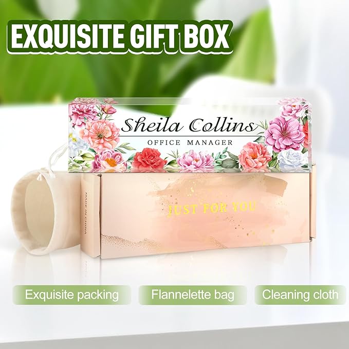 Custom Acrylic Name Plate for Desk, Employee Appreciation Gifts, Office Decor, Personalized, Funny Office Gifts for Coworkers Boss Teacher (Peony)