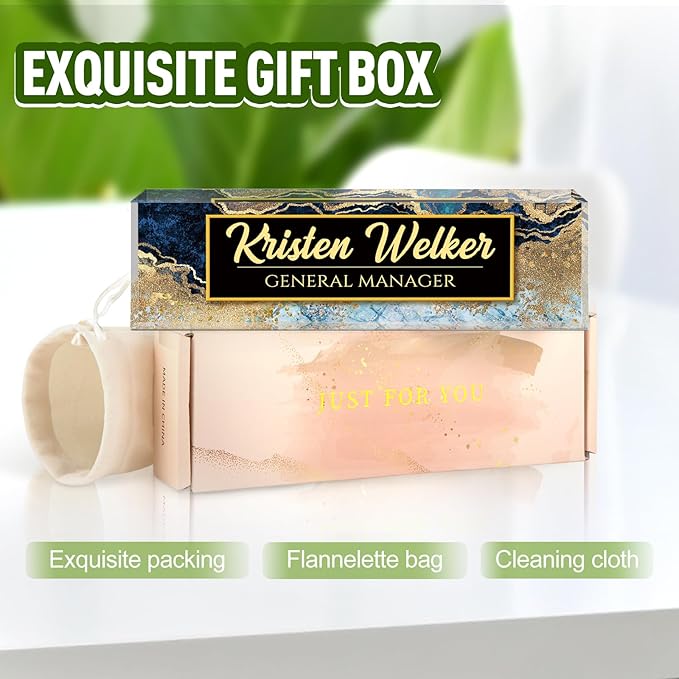 Name Plate for Desk, Desk Name Plate Personalized, Office Decor for Women Men, Acrylic Desktop Accessories, Office Appreciation Gifts for Boss Social Workers Nurse Teacher Employee (Blue/Gold)