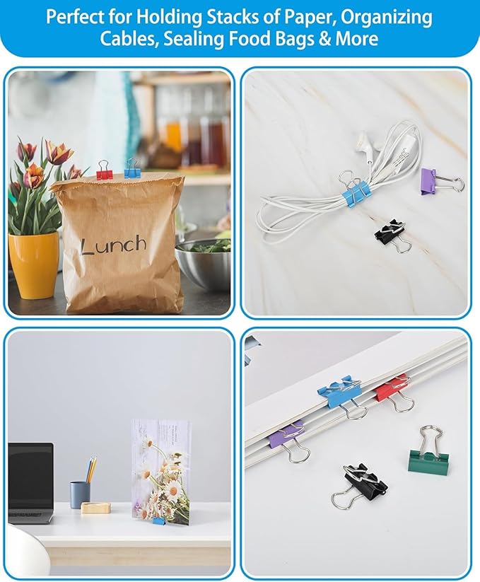 Konilaomu Small Clips Binder Clips 0.75 inch, Small Paper Clips for Office (48 Pcs) (Mixed Color)