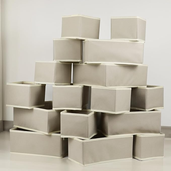 16 Pack Drawer Organizer Clothes, Foldable Fabric Dresser Organizer Closet Organizers and Storage Box for Underwear,Folded Clothes,Baby Clothing,Socks,Bra,Towels,Ties(Beige)