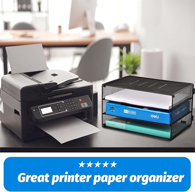 EASEPRES 3 Tier Mesh Desk Organizer Tray, File Paper Letter Folder Holder Desktop Paper Sorter Mail Organization Rack Storage Accessories, for Office Home School Classroom, Black