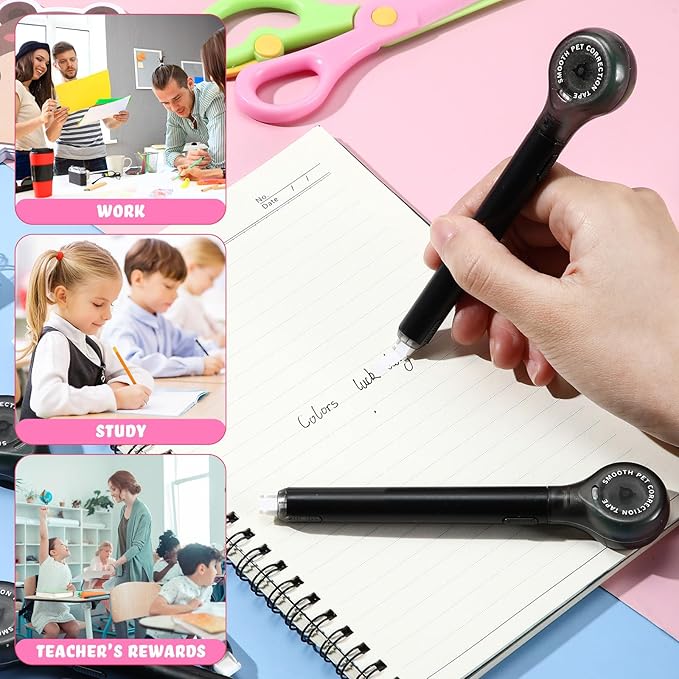 Gersoniel 10 Pack Correction Tape Pen Correctional Ink Tape Push Pull Protective, Easy to Use Applicator for School Office Supplies, 0.2 x 236 Inch(Black Color)