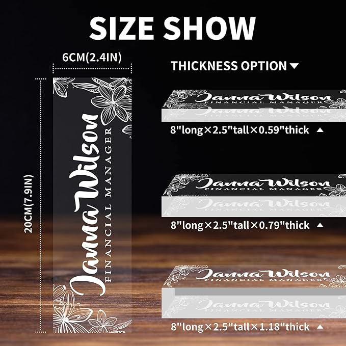 Name Plate for Desk, Premium Clear Plates Engraved Acrylic Desk Name Plate, Desk Name Plate Personalized, Custom Office Decor for Women or Men Coworkers, Boss, Employee, Teacher (Engraved 1)