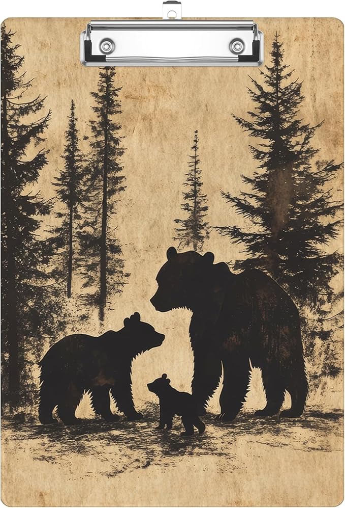 Bear Pine Tree Forest Clipboard Decorative Clip Board with Metal Clip A4 Standard Size 12.5" X 8.7" for Teacher Students Nurses Office