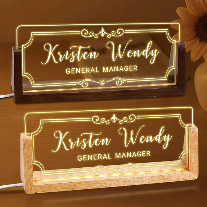 Ships Next Day, Custom Name Plate for Desk - Business Light Up Acrylic Desk Name Plate Personalized Elegant Office Gift for Boss Coworker Teacher Employee Appreciation Gift, Office Decor for Women Men