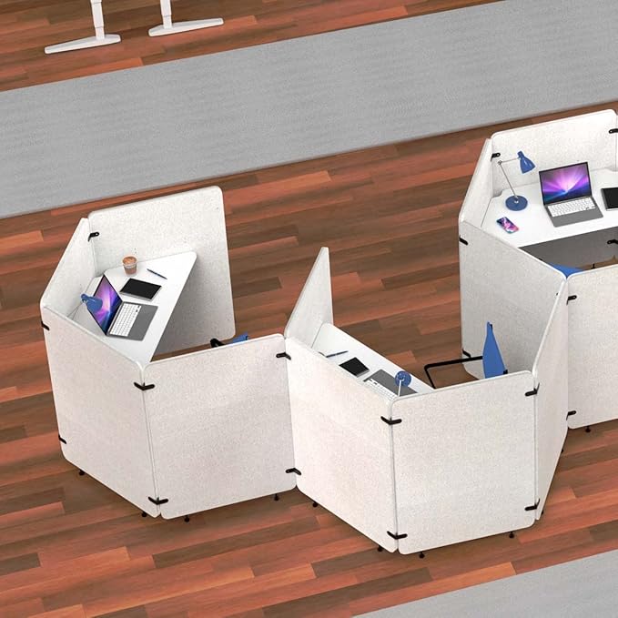 Stand Up Desk Store Noise Reducing Recycled PET 4 Panel Workpod with Height Adjustable Desk (Cool Gray, 73" W x 62.75” D x 54.5” H)