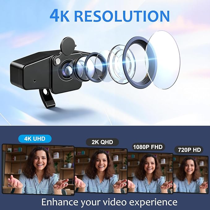 POHO 4K Webcam with Autofocus 60FPS, Built-in Privacy Cover and Microphone for PC, Zoom, Skype, YouTube and Streaming