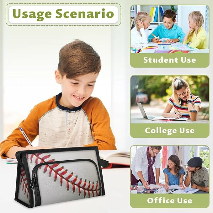 Large Capacity Pencil Case Pouch, Baseball Laces Portable Zipper Pencil Cases Pencil Bag Office Stationery Bag Makeup Bag Desk Organizer for Women Men