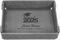 Engraved PU Leather Valet Tray – Personalized Catchall with Custom Name for Desk, Dresser, or Nightstand – Compact Organizer for Keys, Wallet, Jewelry – Graduation Gift for Him or Her – Grey