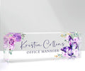 Custom Name Plate for Desk, Personalized Desk Name Plate on Clear Acrylic Glass, Appreciation Gifts for Teacher Employee Boss Coworkers Nurse, Office Desk Accessories for Women Men (Amethyst)