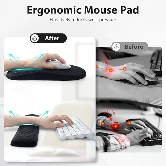 3 in 1 Ergonomic Wrist Rest for Keyeboard and Mouse, Non-Slip Desk Mouse Pad with Wrist Support, Keyboard Wrist Rest and Mouse Pad Set Massage Design (Black)