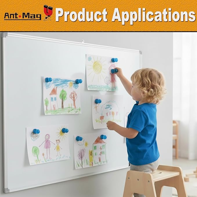 Ant Mag Magnetic Push Pins, 72 Pack Strong Whiteboard Magnets for Fridge, Maps, Office, Kitchen & Classroom Blue
