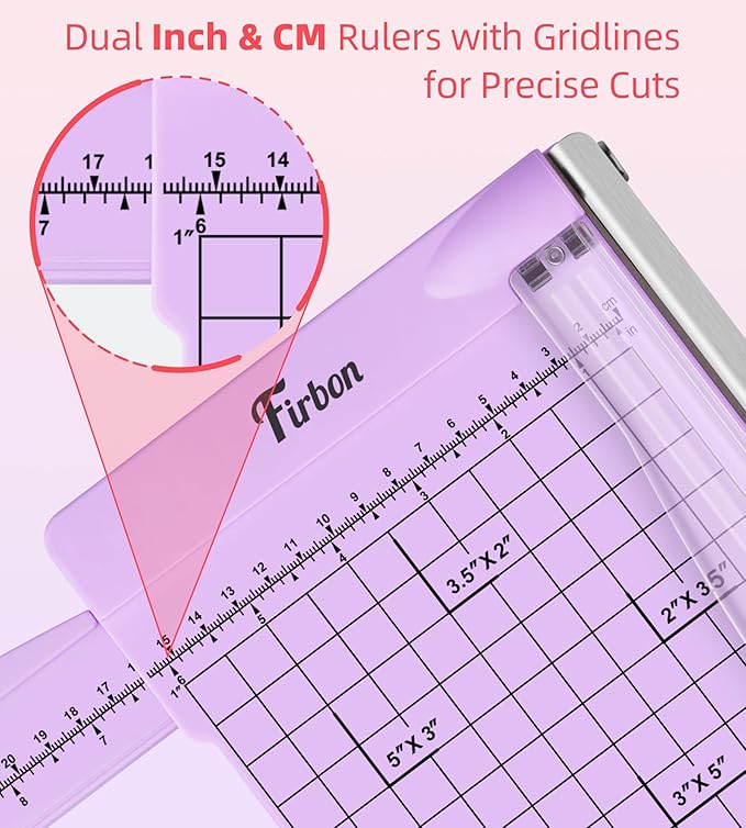 Firbon 12" Guillotine Paper Cutter with Hidden Ruler, Compact Heavy Duty 12-Sheet Capacity Trimmer for Cardstock, Photos, Scrapbooking, Office, Classroom, Studio (Purple)