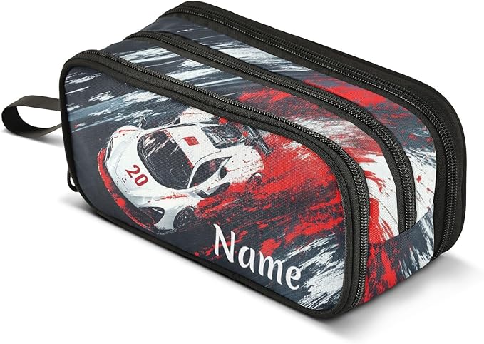 Custom Racing Car Truck Pencil Case Box Boys Girls Personalized Name Large Pencil Pouch Stationery Pen Bag Organizer for Kids Adults School Office