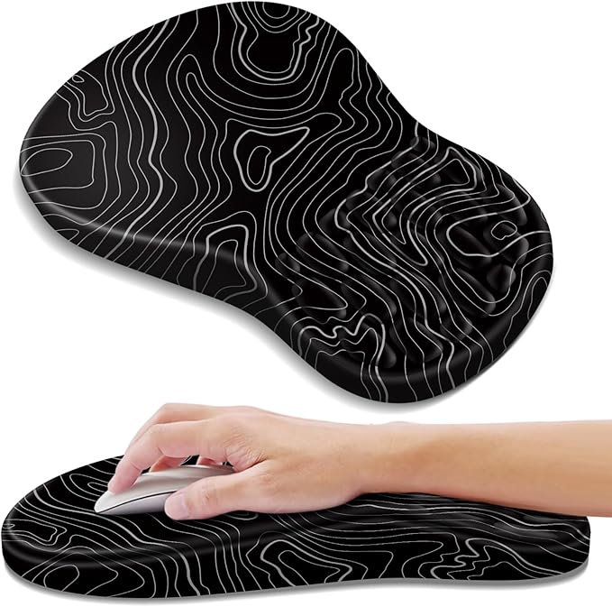 YIWEI Ergonomic Mouse Pad with Wrist Rest - Comfortable Office Mousepad with Memory Foam Wrist Support for Carpal Tunnel Relief, Mouse Pads with Non-Slip Base for Gaming and Home (Topographic Map)