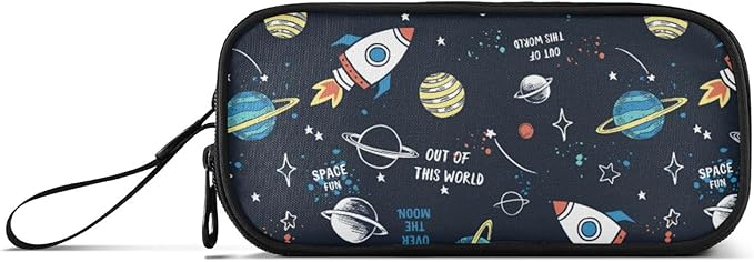 Space Rocket Planet Pencil Case Box Boys Girls Large Pencil Pouch with Zipper Compartments Big Capacity Stationery Pen Bag Organizer for Kids Teens Adults School Office