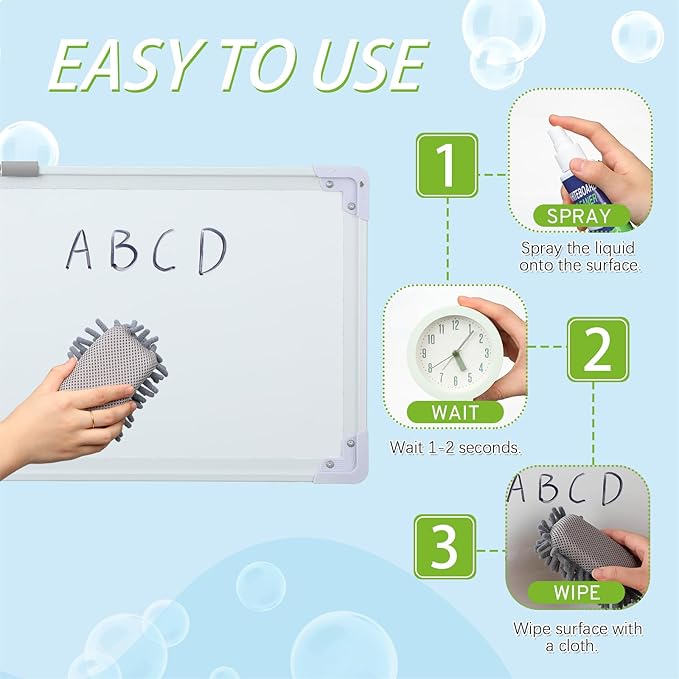 6 Pack Whiteboard Cleaner 3.4 Fl oz White Board Cleaning Spray Dry Erase Board Cleaner with Microfiber Shag Whiteboard Eraser Removes Stubborn Marks from Chalkboard(Grey)
