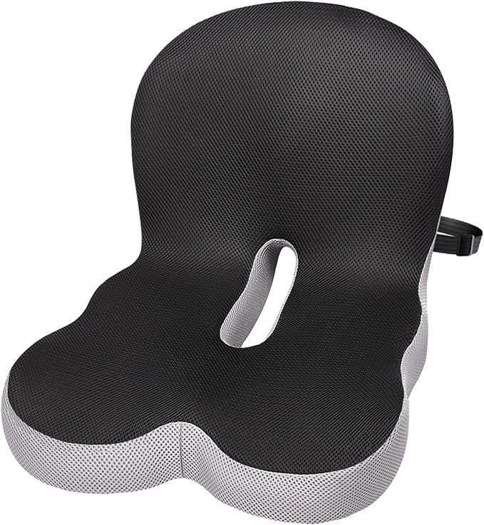 Ergonomic Memory Foam Reenly Back and Seat Cushion & Non-Slip Base with Adjustable Straps for Office Seat Cushion and Car Cushion,Removable Washable Cover- Breathable Mesh