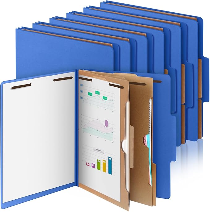 Skyygemm 12 Pcs Classification Folders Letter Size, 2 Pocket Dividers Pressboard File Folder with Fasteners, Expanding File Organizer Bulk for Teachers, Clergy, Office, Church, Christmas (Dark Blue)