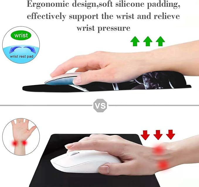 Black Mouse Pad with Wrist Rest,Non-Slip Rubber Base for Comfortable Gaming Mousepad - Ergonomic Mouse Pad with Wrist Support Suitable for Laptop Desktop and Work, Office Desk Accessory
