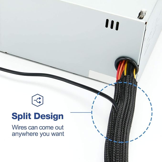 1/2" x100ft Cable Sleeve Organizer - Zippered Wire Cover for TV Computer Home Office, Flexible Cord Hider, Black