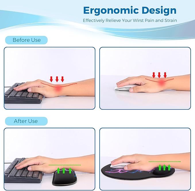 Mouse Pad and Keyboard Wrist Rest Support, with Non-Slip PU Base,Gel Mouse Pad with Coaster,Pain Relief for Gaming, Computer,Office -Cats