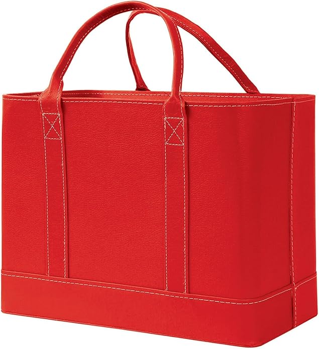 HOME DISTRICT Chic File Organizer Tote - Important Document Organizer Bag, Portable File Box with Handle, Red