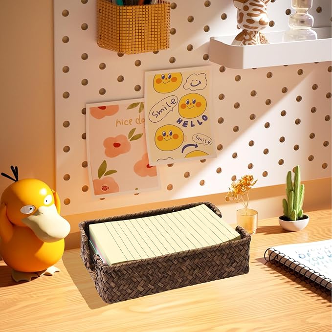 4 x 6 Inch Sticky Note Holder,Seagrass Post It Note Dispenser,Woven Sticky Note Dispenser,Farmhouse Style Post It Holder for Home Office Desk Decor,Coffee