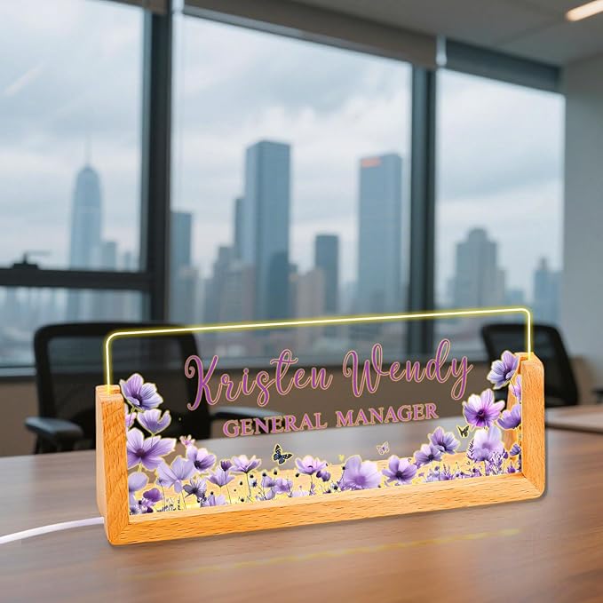Ships Next Day, Custom Name Plate for Desk - Business Light Up Acrylic Desk Name Plate Personalized Elegant Office Gift for Boss Coworker Teacher Employee Appreciation Gift, Office Decor for Women Men