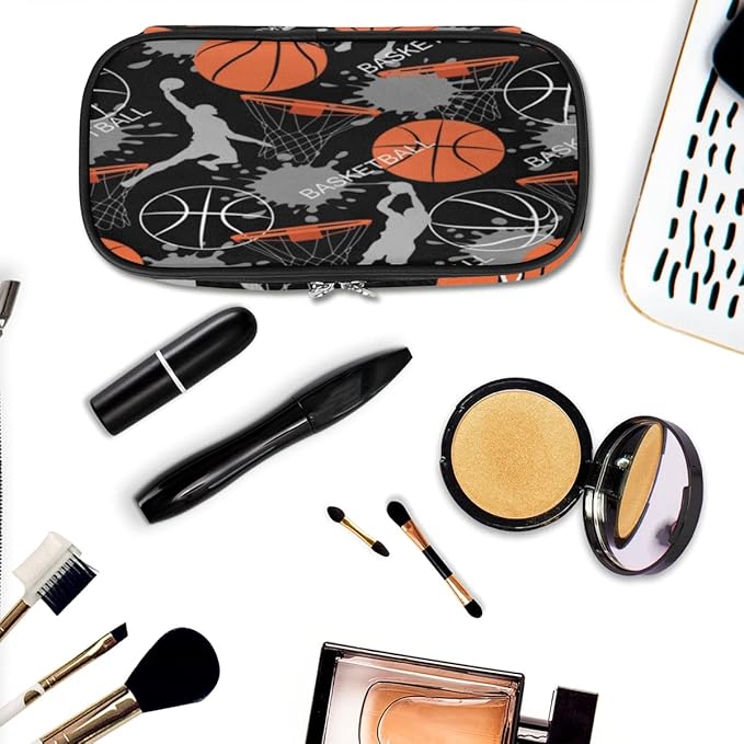 Pardick Sport Basketball Big Capacity Pencil Pen Case Basketball Print Large Pencil Pouch with Zipper Compartments Pencil Bag for Boys Girls Adults Student Office School Supplies