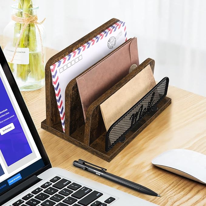 YINMIT Mail Organizer Countertop, Mail Holder with 3-Slot, Desktop Mail Sorter, Mail Organizer for Desk, Letter Sorter File Holder, Office Desk Organizers and Accessories