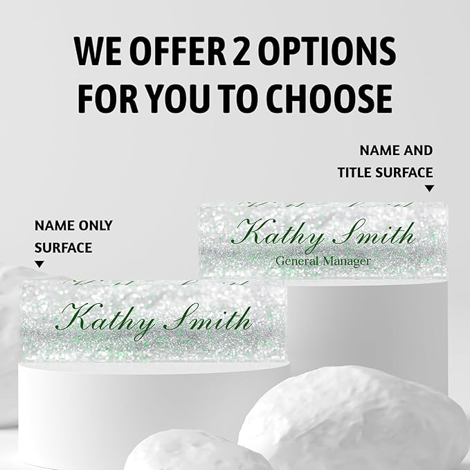 Custom Name Plate for Desk | Personalized Desk Name Plate | Personalized Boss Employee Appreciation Gifts | Acrylic Name Plate Office Desk Accessories (A-Silver Green Crystal)