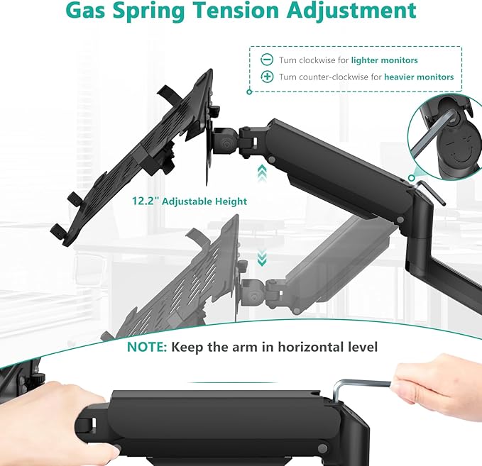 WALI Laptop Wall Mount, Full Motion Adjustable Laptop Arm Fits 10 to 17inch Notebook, 2-in-1 Monitor Wall Mount for 17 to 32inch Computer Screen, Holds up to 15.4-22lbs(GSWM001LP), Black