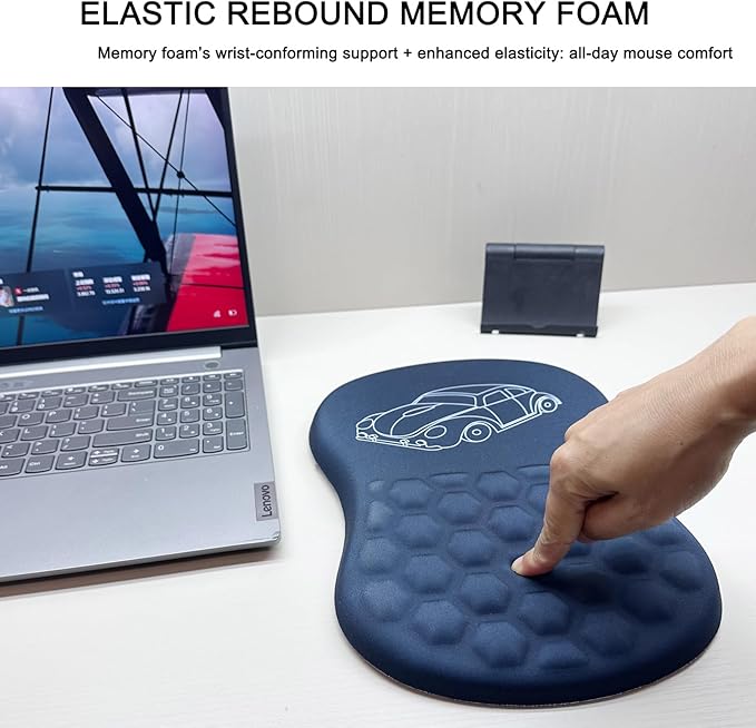Cute Car Mousepad with Wrist Rest for Car Mouse, Ergonomic Mouse Pad with Memory Foam Wrist Support, 12L x 8W inches