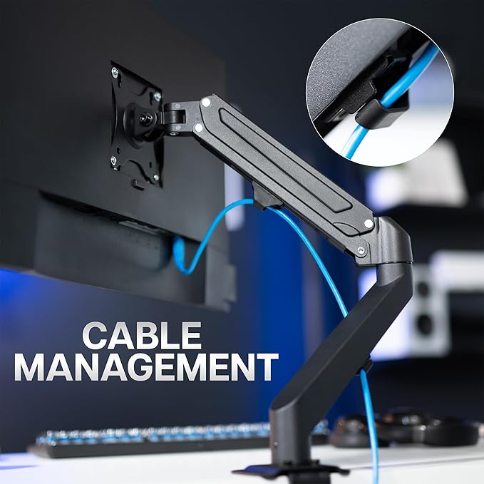 VIVO Heavy Duty Single Monitor Tension Arm for up to 27 inch Screens, Holds 14.3 lbs, Premium Desk Mount Stand, Black, STAND-V101O