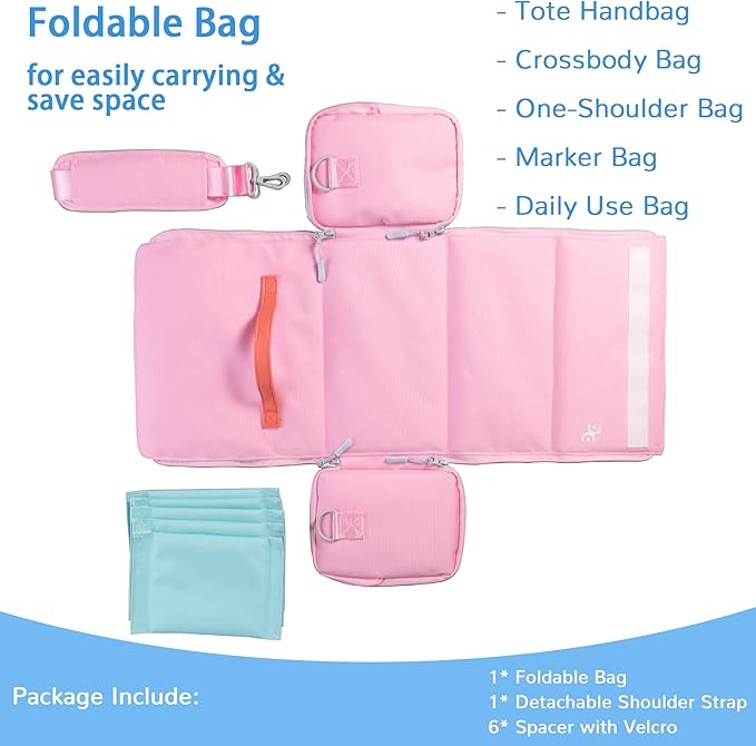 Togood Marker Pens Storage Tote Handbag, Up to 160 Pens, Pink Crossbody Bags Causal Shoulder Bag for Artists Hobbyist