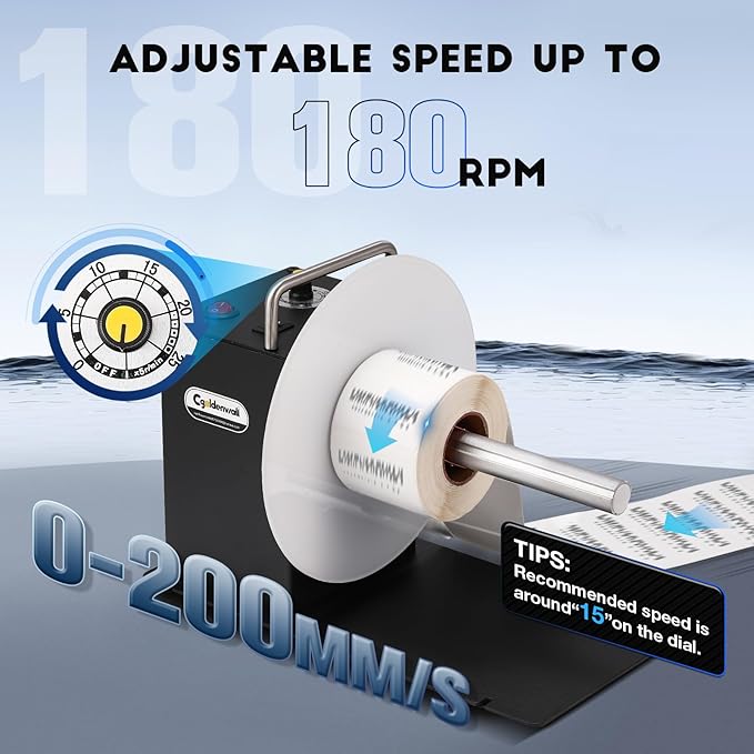 CGOLDENWALL Upgraded Automatic Label Rewinder, Larger Label Width 7.08" Diameter 8.78", Bidirectional Rewinding, Corefree/1"/1.5"/3" Core, Speed Adjustable, Apparel Logistics Office, 100V-240V