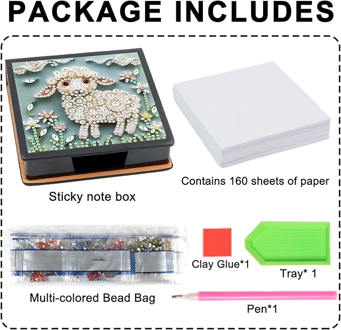 Sheep Diamond Painting Kit Note Box,Memo Paper Storage Box Diamonds Art,Sticky Note Holder Diamonds Art,Diamond Painting Memo Pad For Office Desk. (Sheep)